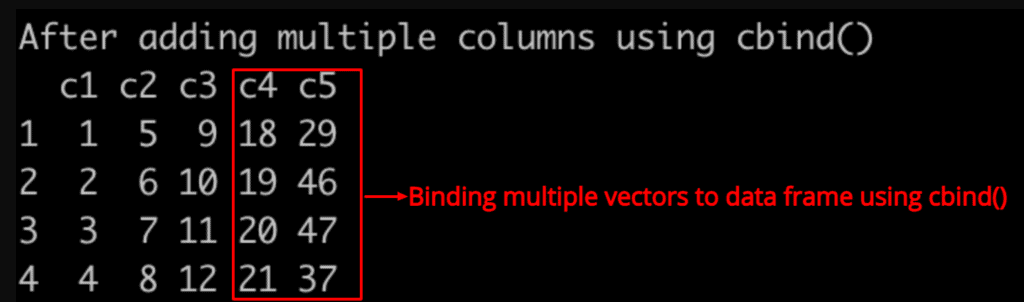 Combine multiple columns using cbind()