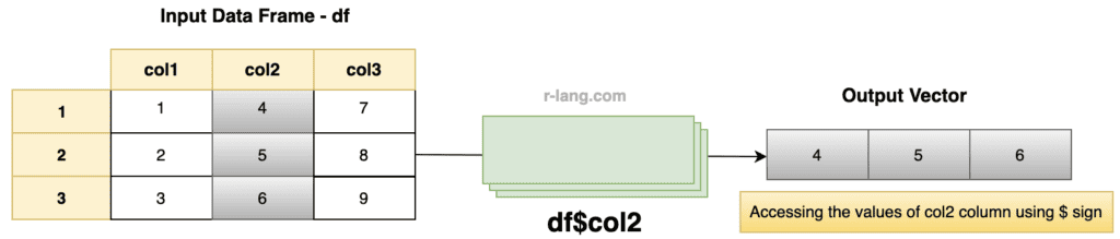 Figure of accessing the column of the data frame using the $ sign