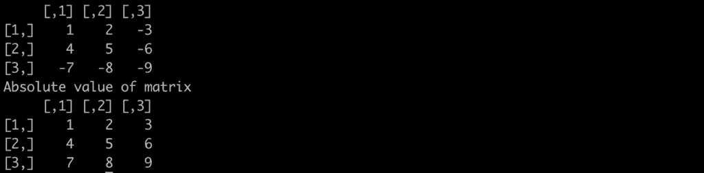 Output of using abs() function with matrix