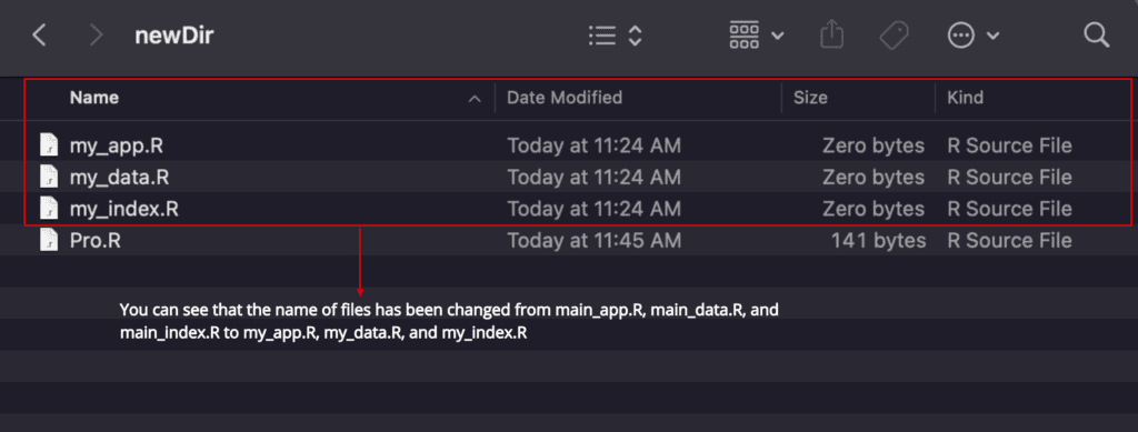 Screenshot of renaming multiple files in R