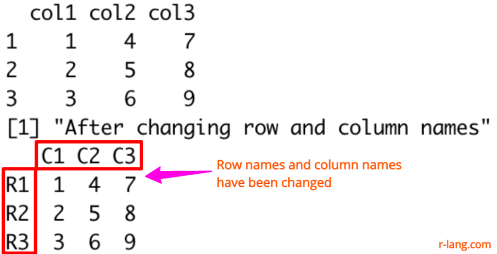 Output of setting Data Frame row names and column names