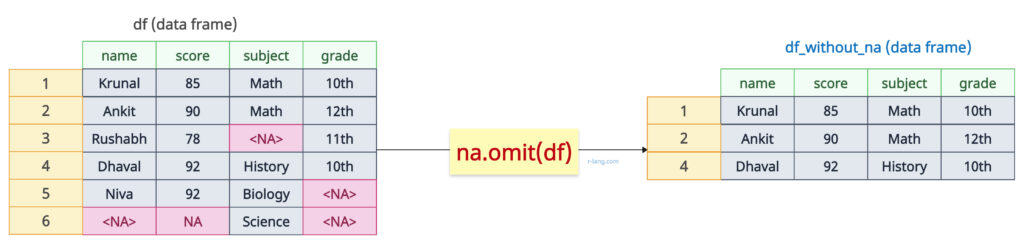 Using na.omit() function to remove all the rows with NA values in R