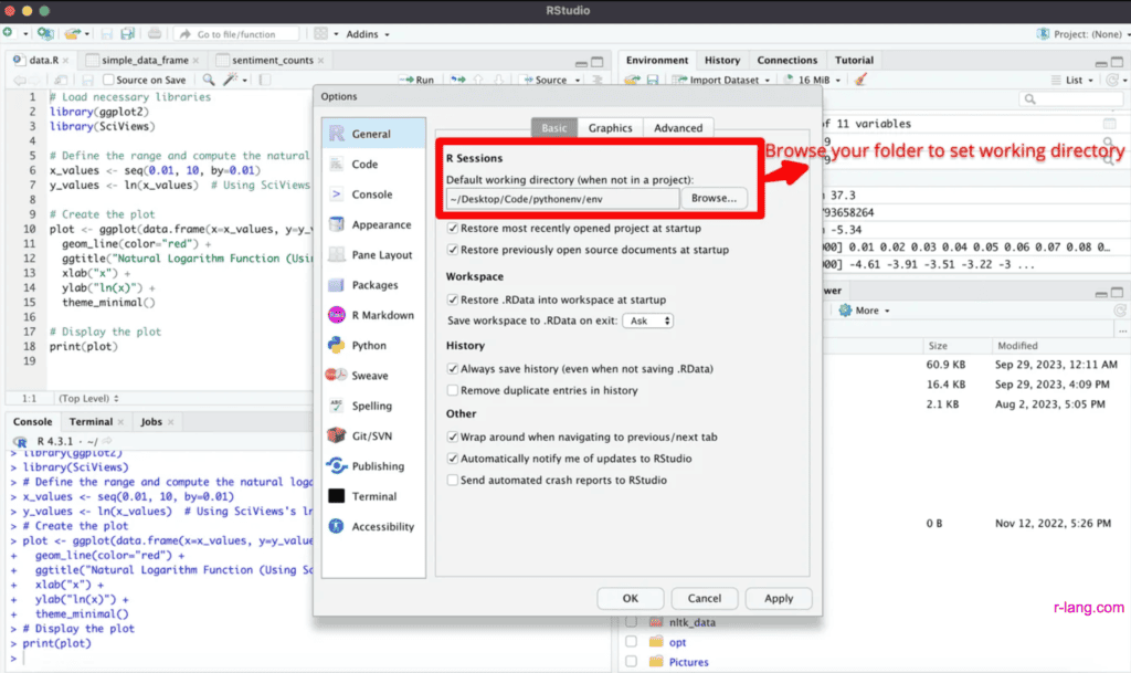 Set the current working directory in R